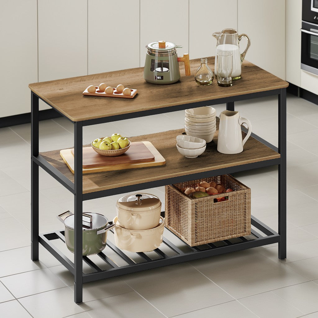 LEDREM 3-Tier Kitchen Island, Kitchen Table with Big Worktop