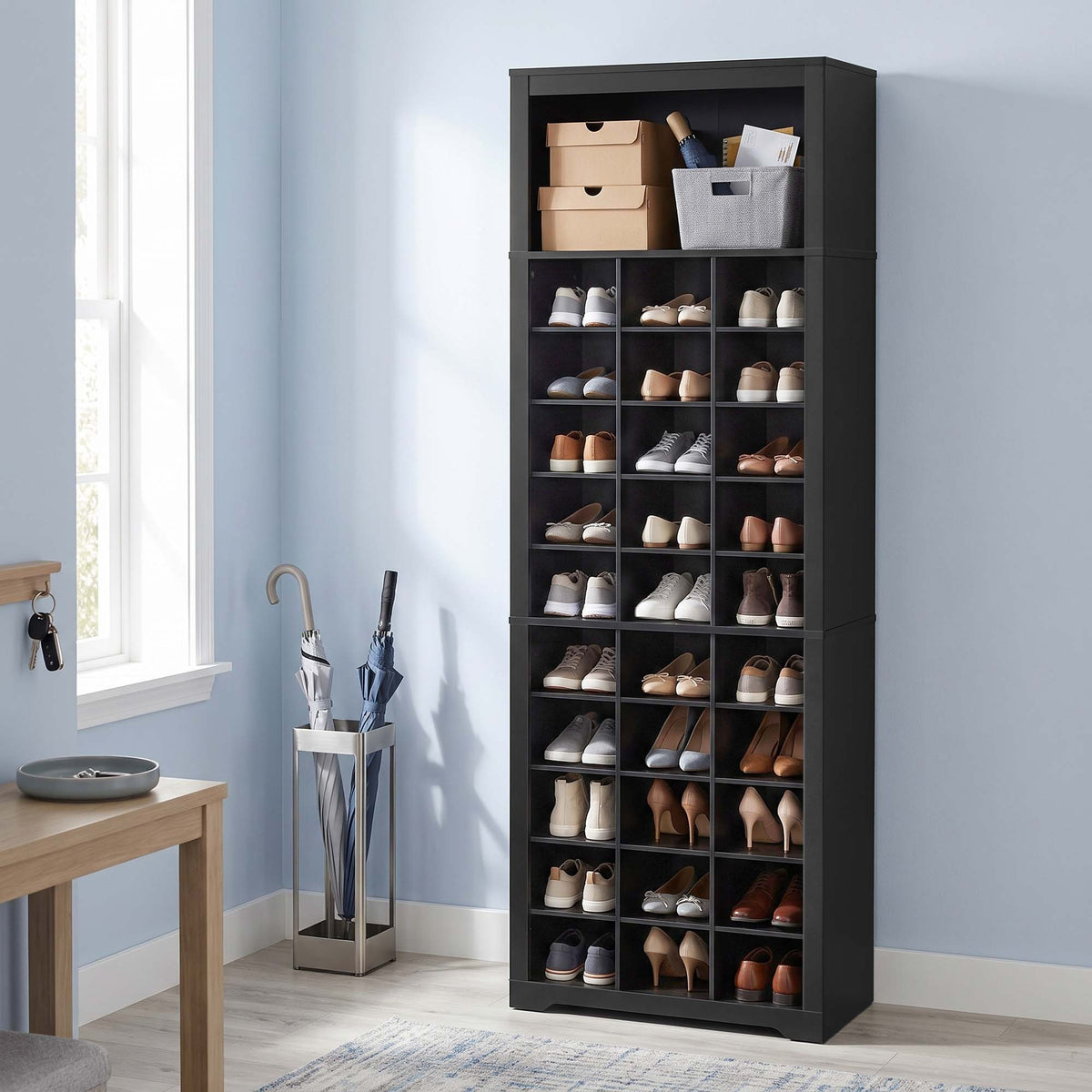 Shoe Storage Cabinet with 0 Flip Drawers, Asjustable and Removable Dividers, Holds 15-18 Pairs of Shoes, Black