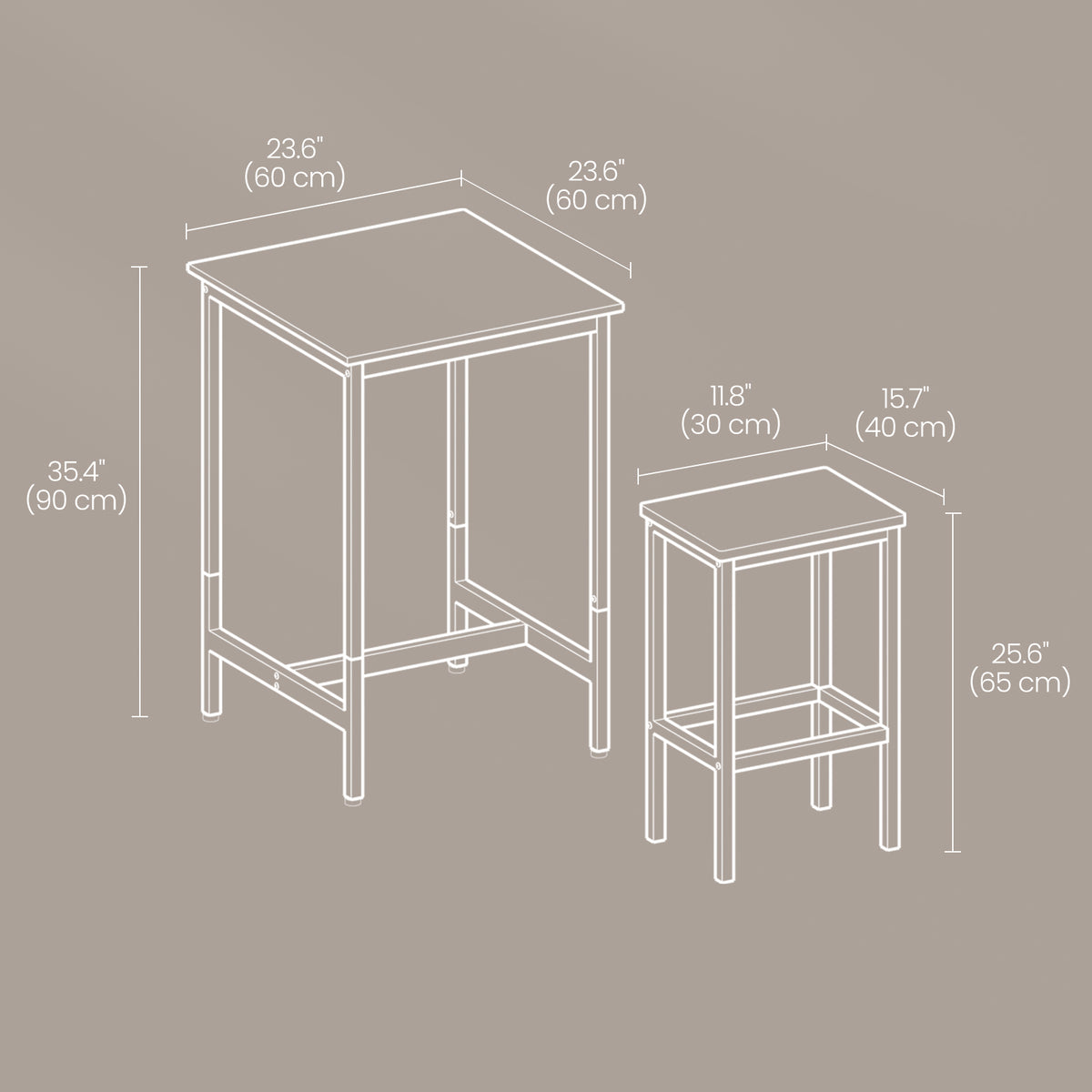 Modern Square Bar Table Set with 2 Stools, Compact 2-Person Dining Pub Set, Sturdy & Space-Saving Design, Golden Oak & Cloud White