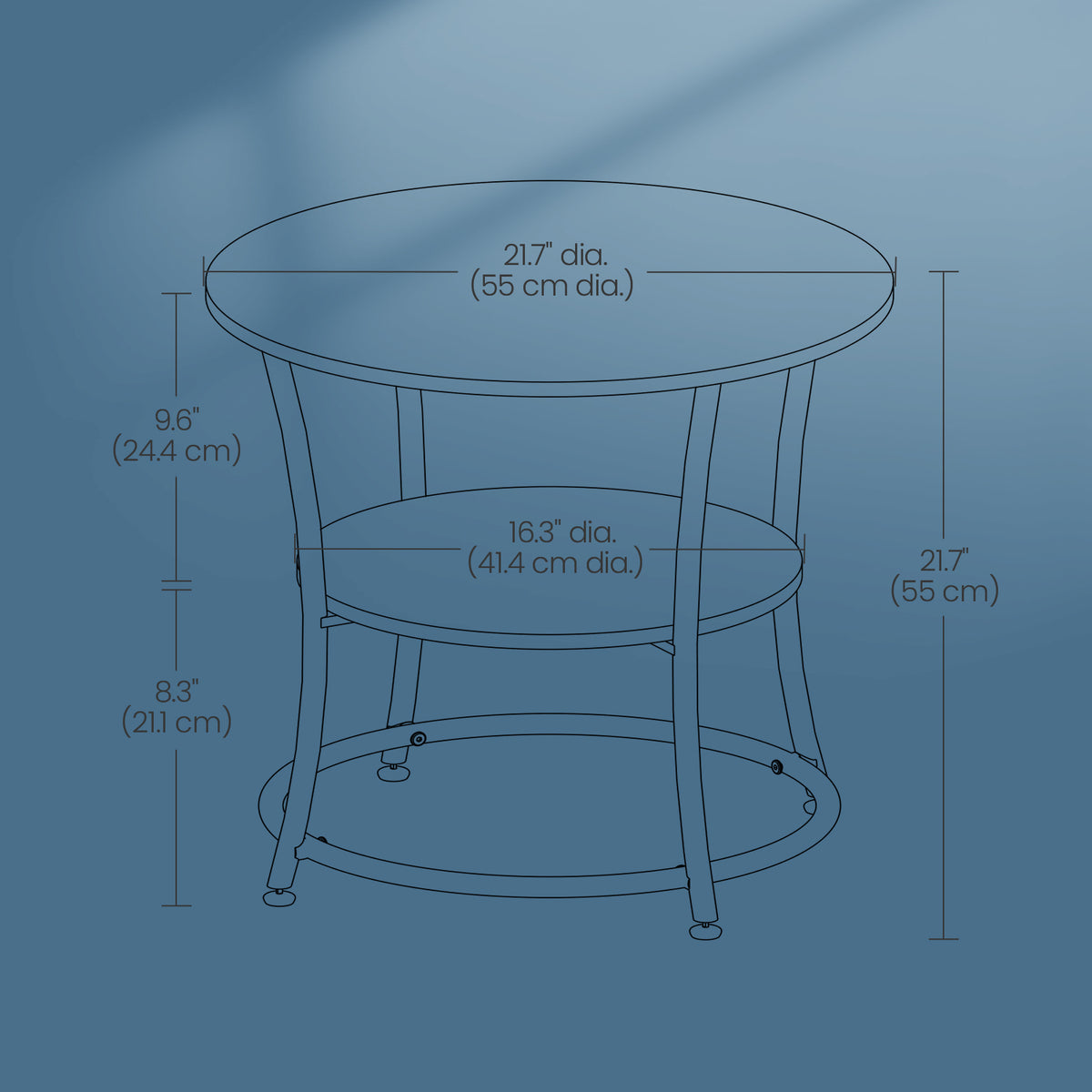 Round Side Table with Storage - 2-Tier Design, Steel Frame, 66lb Capacity, Space-Saving, Charcoal Gray and Black