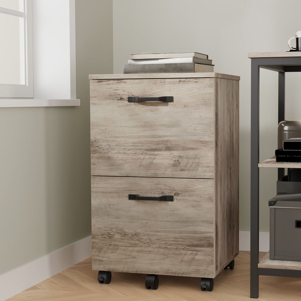 2-Drawer Rolling File Cabinet with Lockable Swivel Casters, Small Home Office Storage for A4 & Letter Documents, Sturdy Steel & Particleboard, Printer Stand, Heather Greige