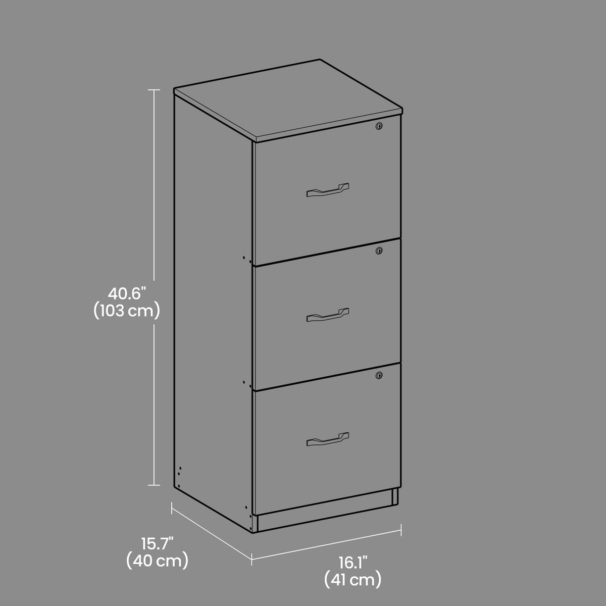 3-Drawer Locking File Cabinet, Vertical Storage Organizer for Office, Home, A4 Letter Size, Anti-Tip Kit, Ink Black