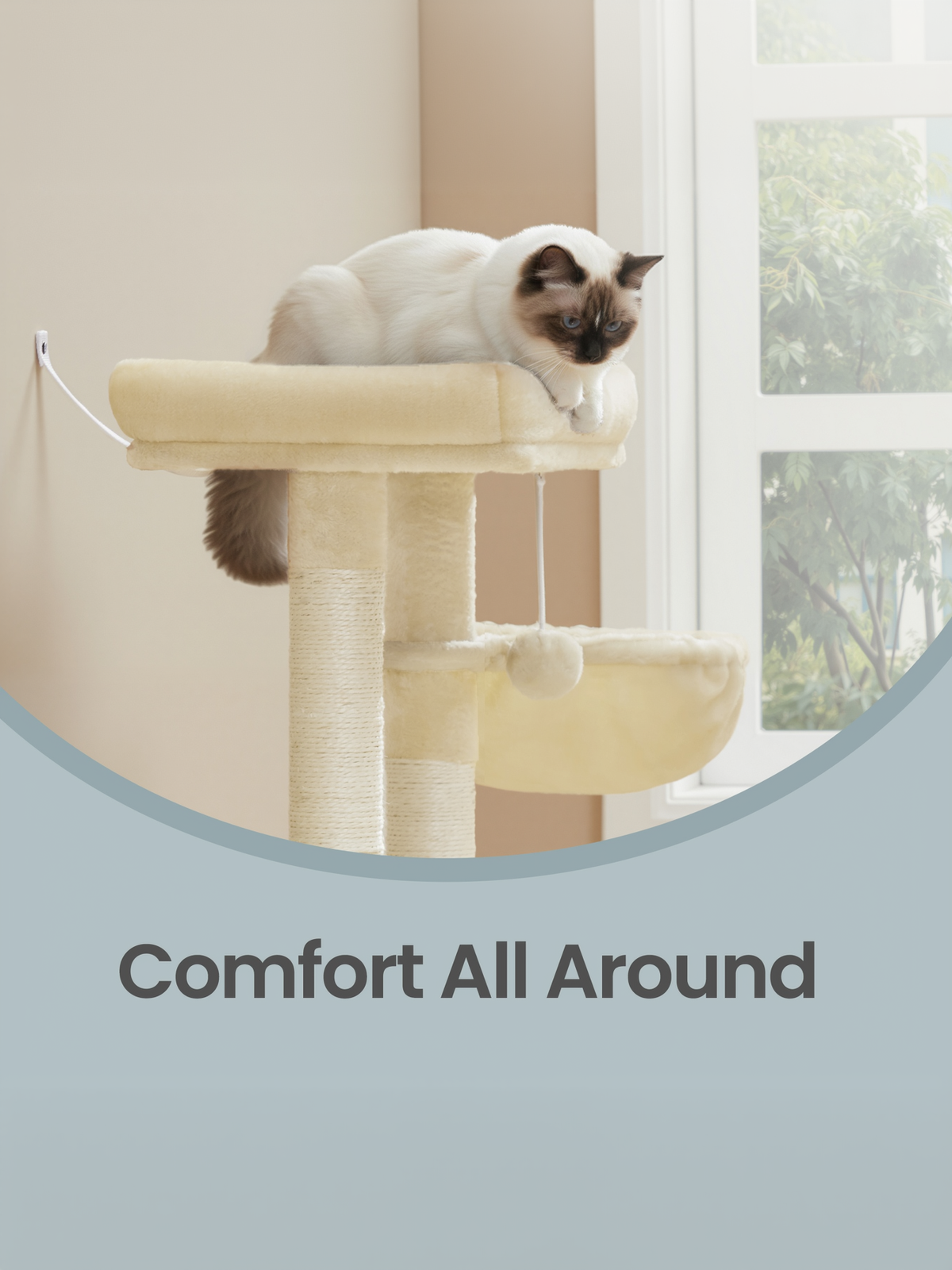 33.8-Inch Cat Tree Tower with Scratching Posts & Ramp, 2 Perches, Cave & Basket, Multi-Level Cat Condo for Indoor Cats, Summer Sand
