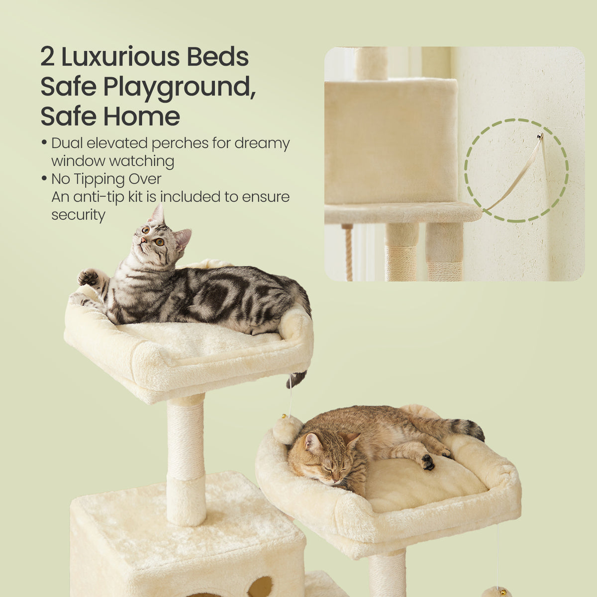 56.3" Cat Tree for Multiple Cats - Multi-Level Cat Condo with 11 Scratching Posts, 2 Perches & Hammock, Beige