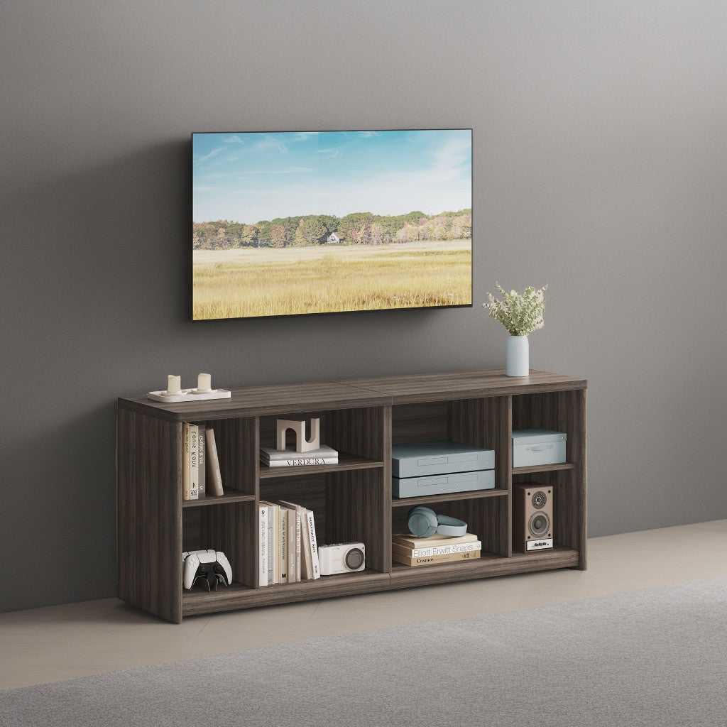 65-Inch TV Stand Console, 8-Compartment Entertainment Center with Storage Shelves, 176 lb Capacity, Chestnut Brown