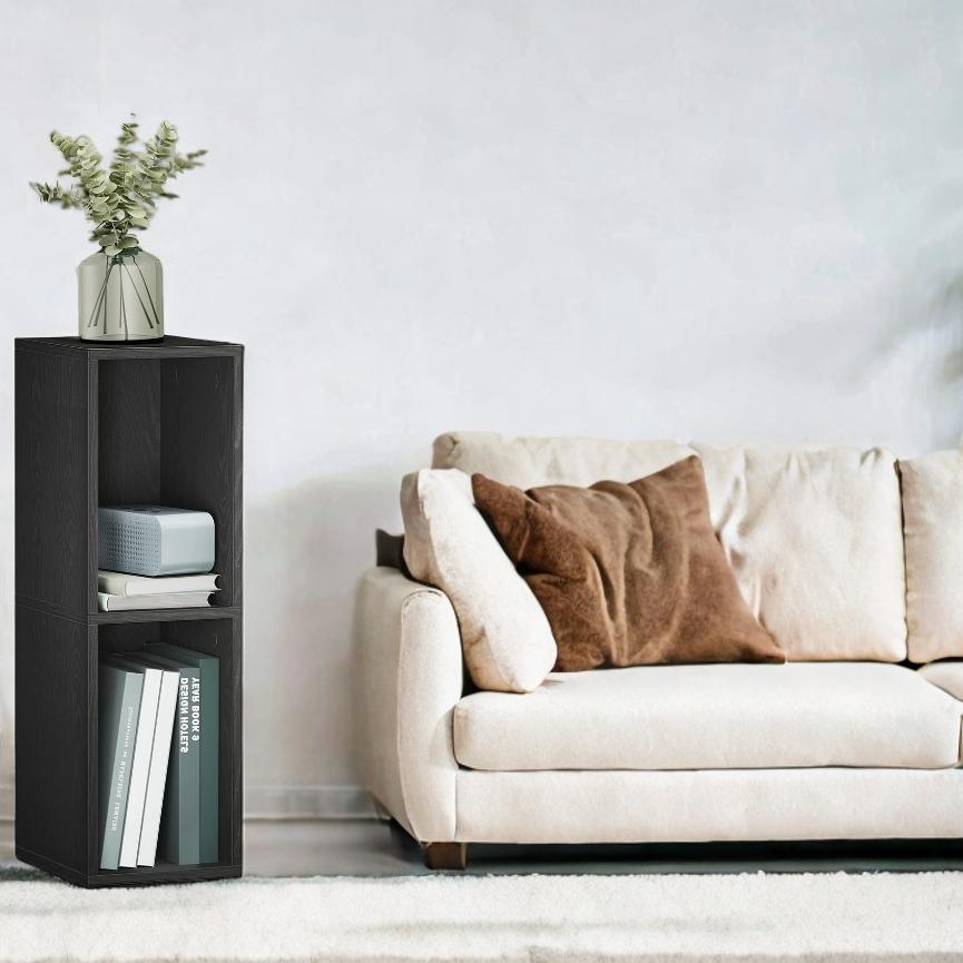 2-Tier Bookshelf with Open Compartment Design, Compact Vertical Bookcase for Corner Storage, Stable H-Frame Structure, Easy Assembly, for Living Room or Home Office, Ebony Black