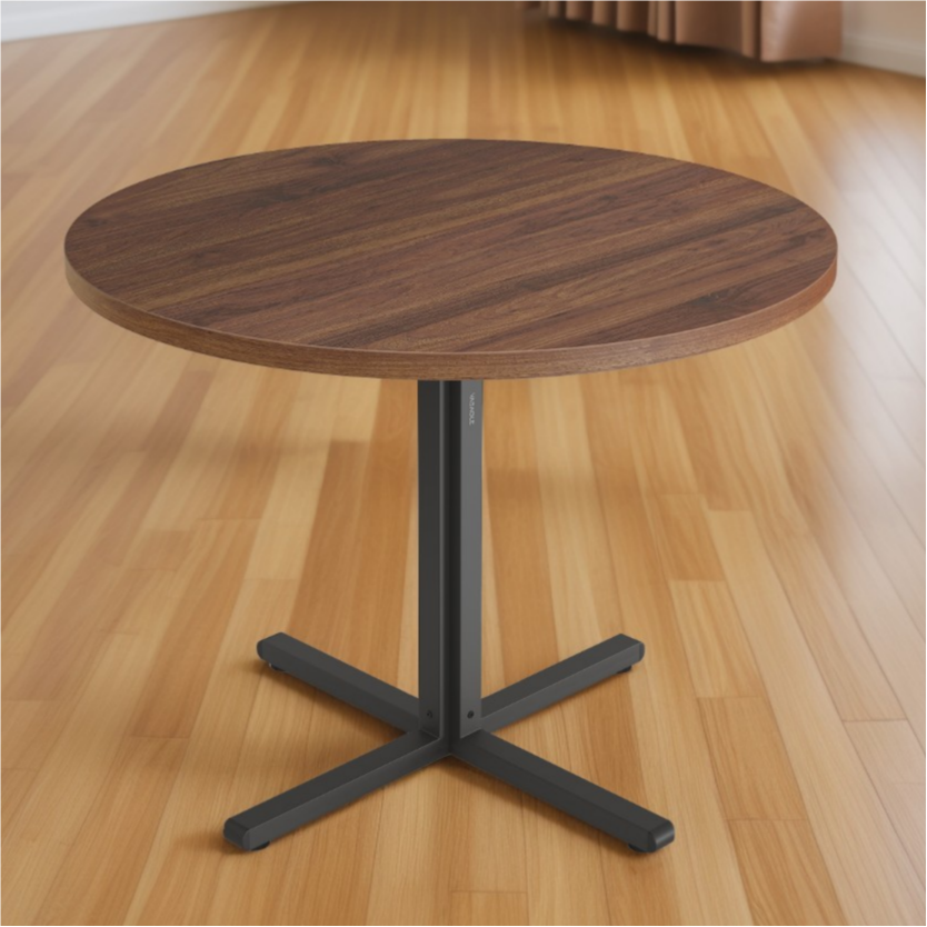 LEDREM Round Dining Table for 2–4 People, Small Kitchen Table with Steel Frame, Water-Resistant Tabletop, Easy Assembly, Farmhouse Dining Table, Somber Walnut