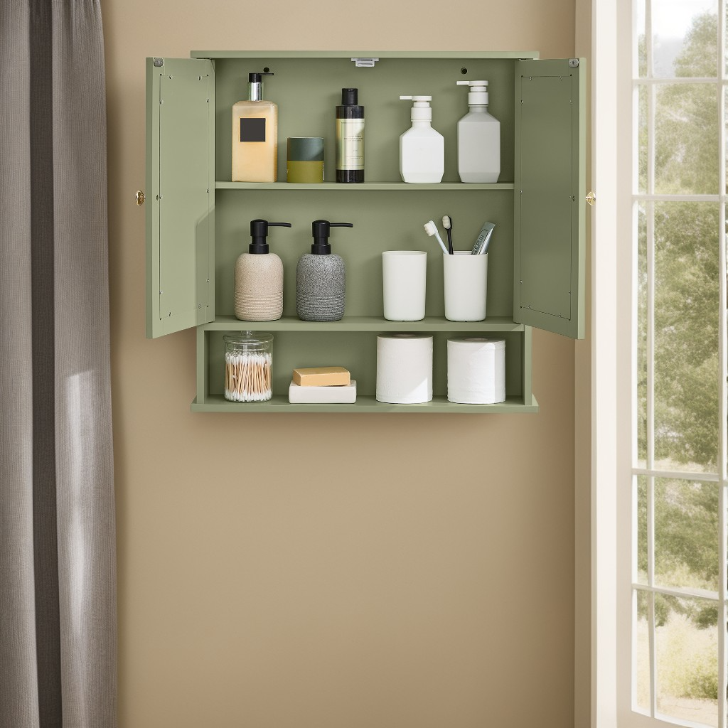 Bathroom Cabinet with 2 Mirrored Doors, Wall-Mounted Medicine Cabinet with Adjustable Shelf & Open Compartment