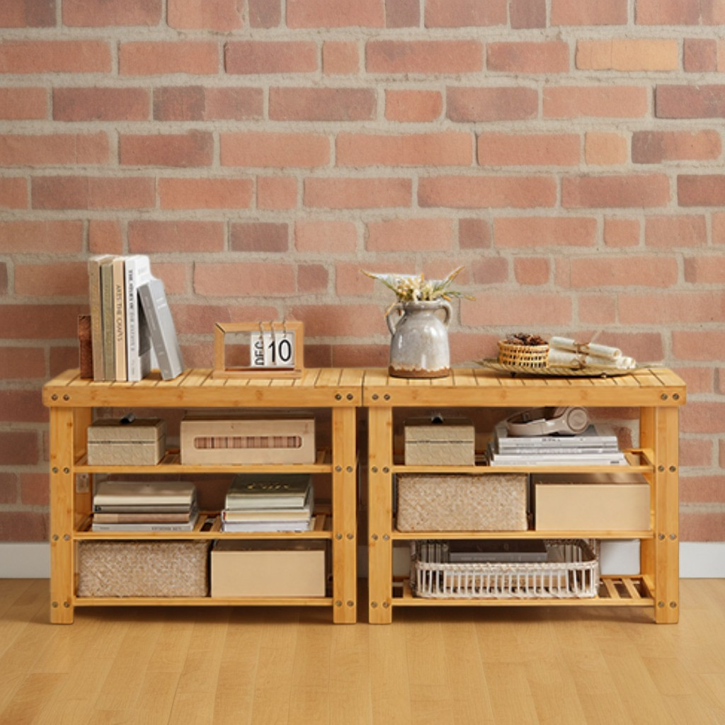 3-Tier Bamboo Shoe Rack Bench with Storage Shelves, Entryway Organizer and Seating for Multiple Rooms, Light Bamboo