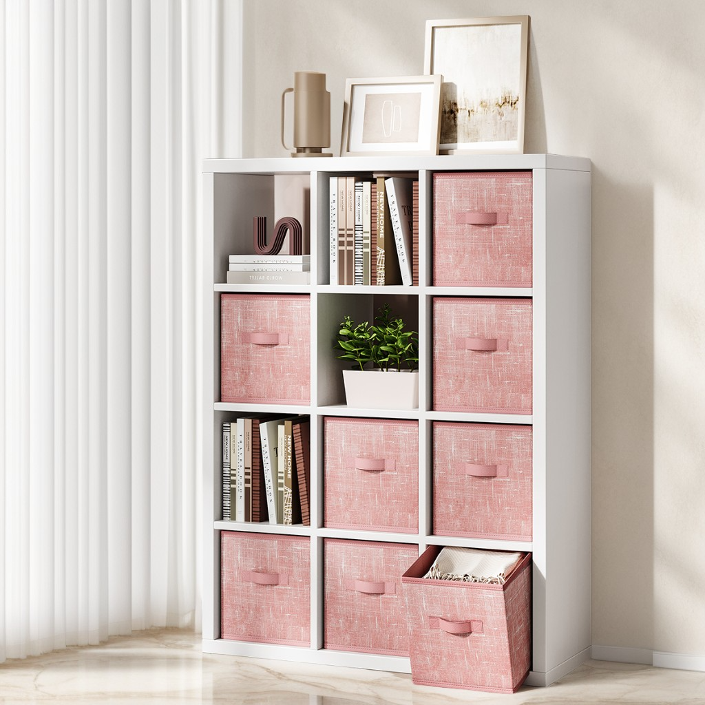 Set of 8 Foldable Fabric Storage Cubes, 10.2" Closet Organizer Bins with Handles for Shelves, Jelly Pink