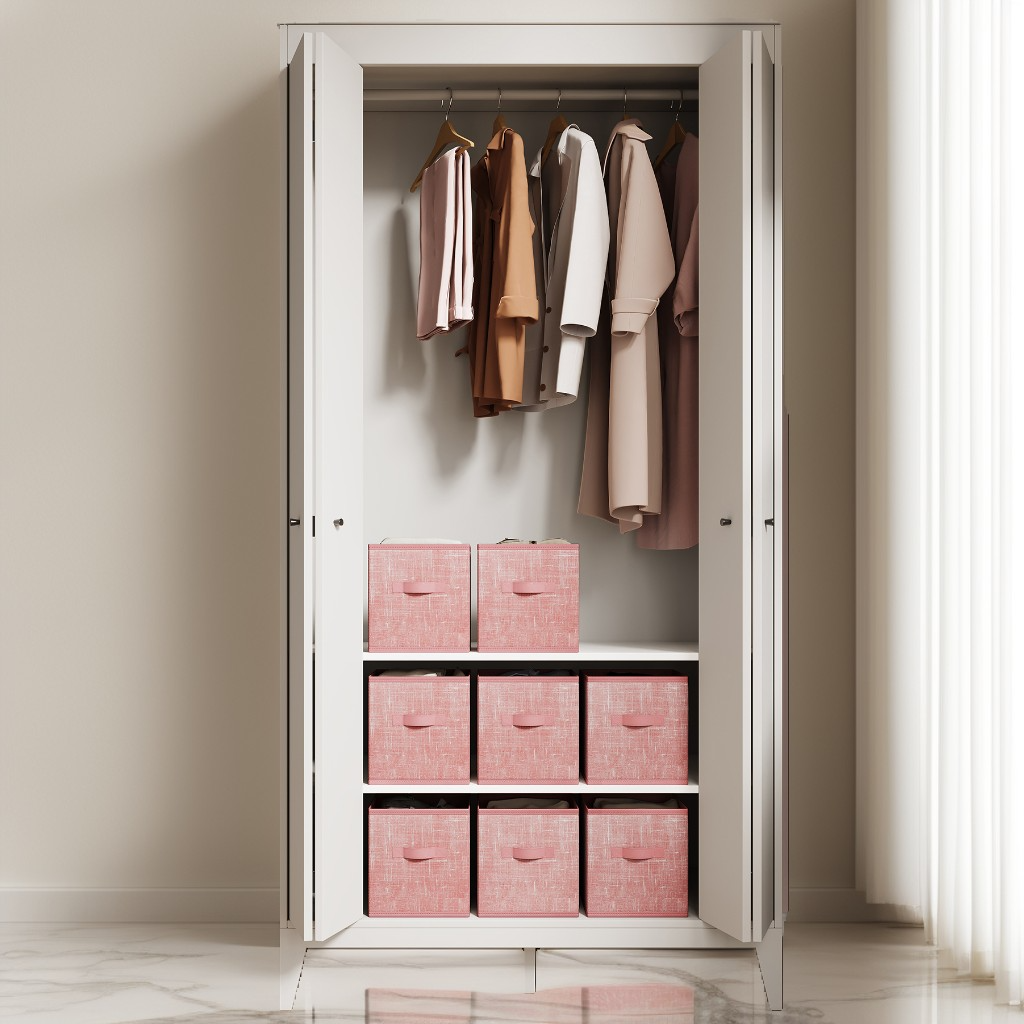 Set of 8 Foldable Fabric Storage Cubes, 10.2" Closet Organizer Bins with Handles for Shelves, Jelly Pink