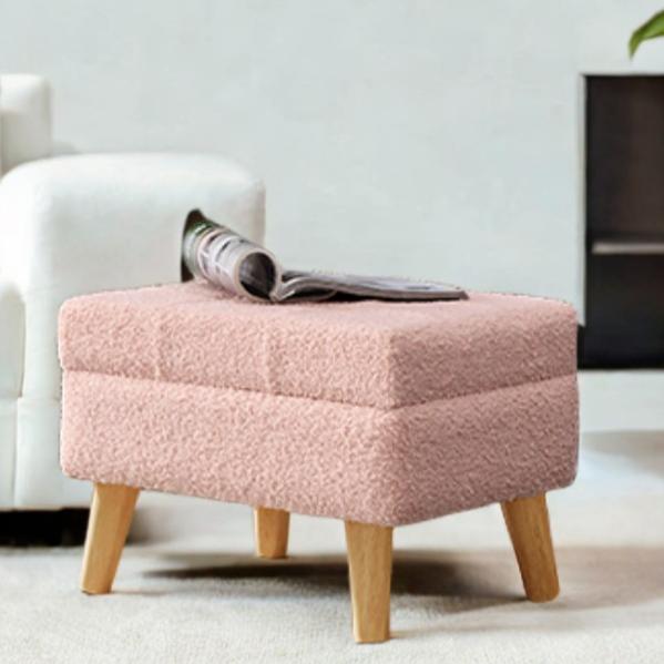 Rectangular Storage Ottoman with Teddy Fleece, 11.8 x 15.7 Inch Foot Stool and Small Table for Living Room, Jelly Pink
