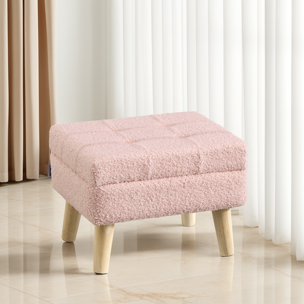 Rectangular Storage Ottoman with Teddy Fleece, 11.8 x 15.7 Inch Foot Stool and Small Table for Living Room, Jelly Pink