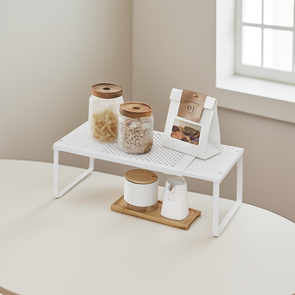 Expandable Spice Rack, Adjustable 15-23.6 Inch Metal Countertop Shelf Organizer for Kitchen, Matte White