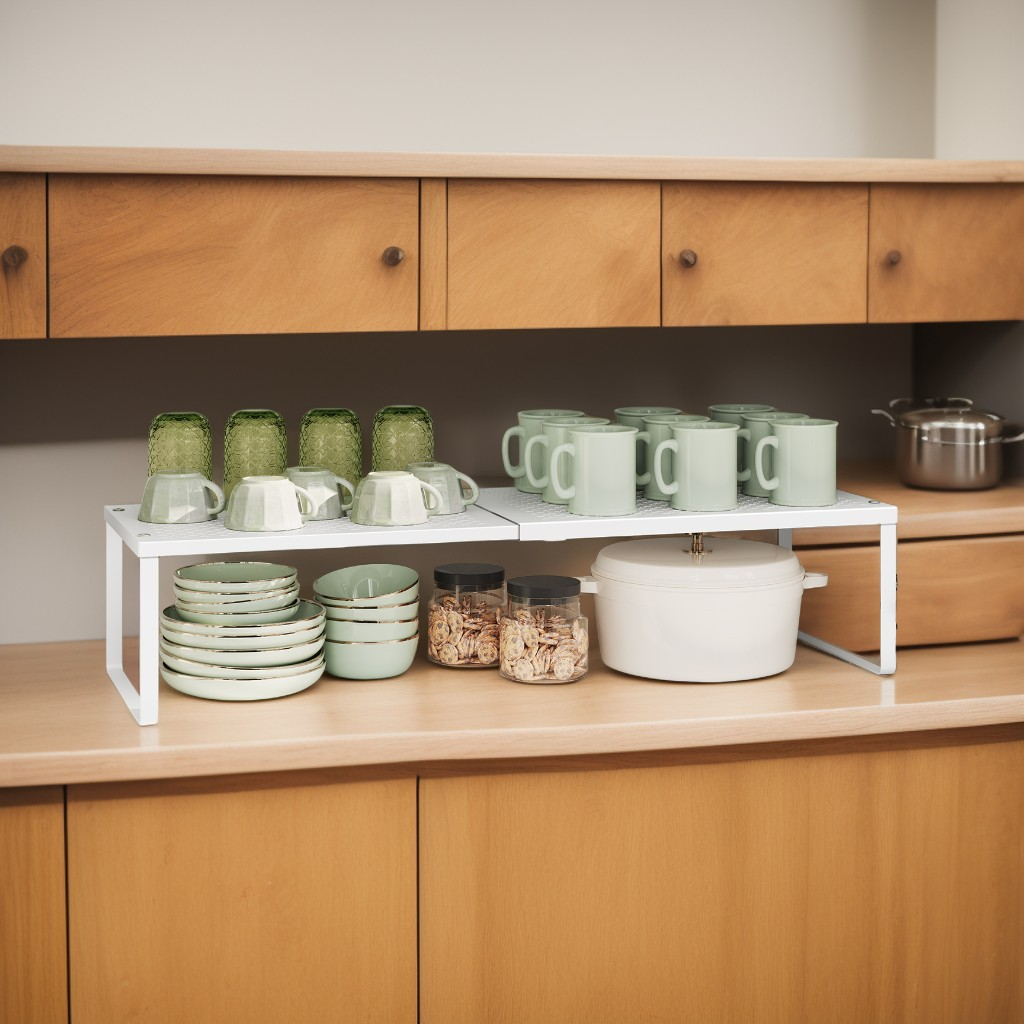 Expandable Spice Rack, Adjustable 15-23.6 Inch Metal Countertop Shelf Organizer for Kitchen, Matte White
