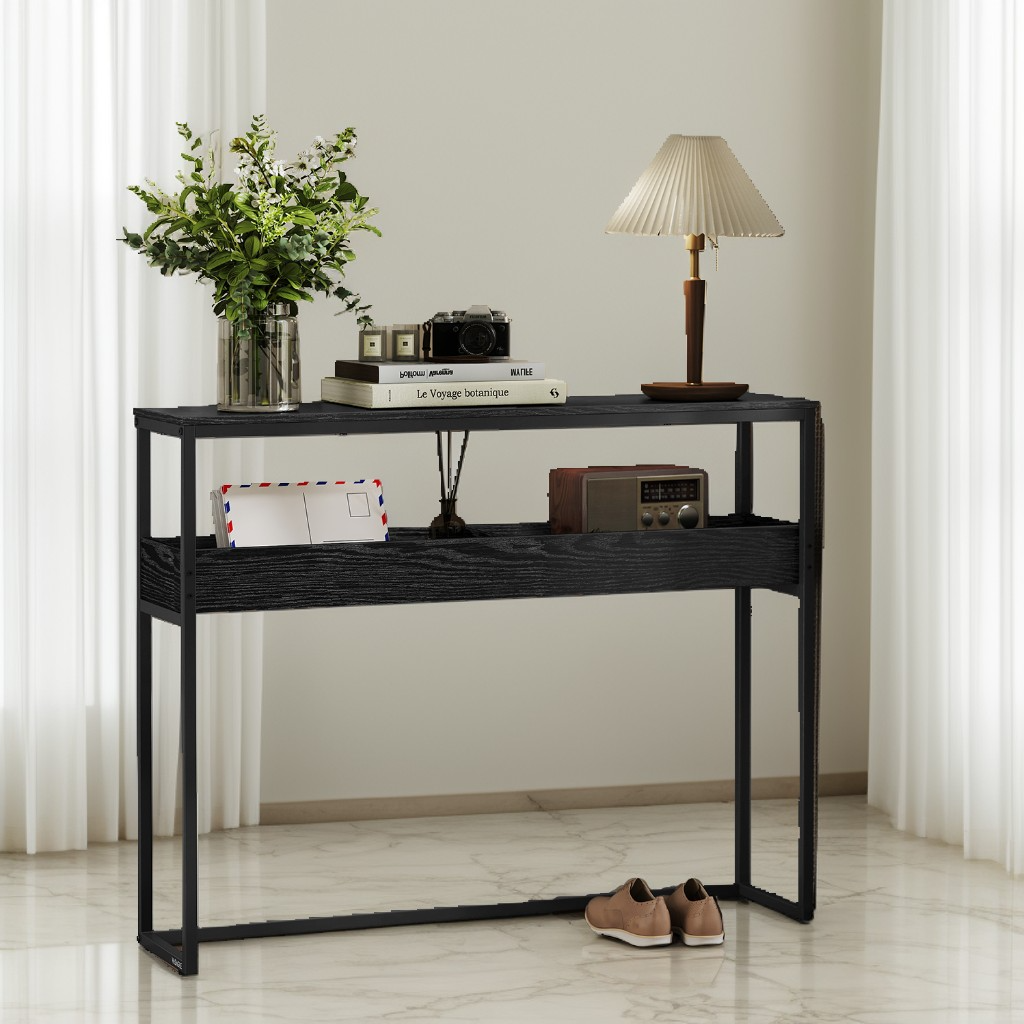 2-Tier Narrow Console Table, Semi-Open Compartment Entryway Table for Hallway and Living Room, Ebony Black and Ink Black