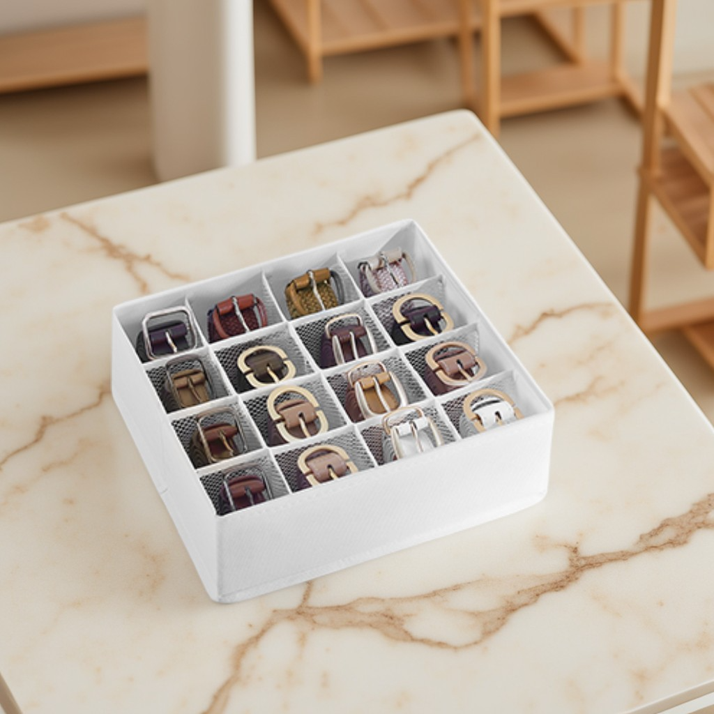 4 Pack Drawer Organizers with 80 Cells, Foldable Dividers for Socks, Underwear, Ties and Belts, 11.8 x 11.8 Inch, Cloud White