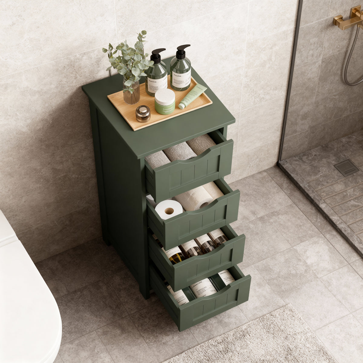 Floor Storage Cabinet, Freestanding Storage Organizer with 4 Drawers, Forest Green