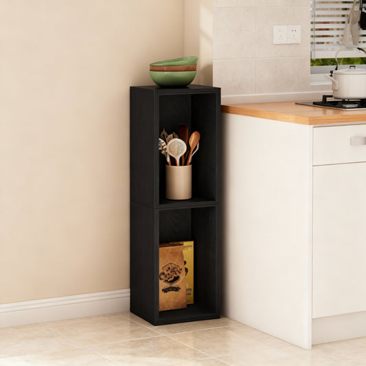 2-Tier Bookshelf with Open Compartment Design, Compact Vertical Bookcase for Corner Storage, Stable H-Frame Structure, Easy Assembly, for Living Room or Home Office, Ebony Black