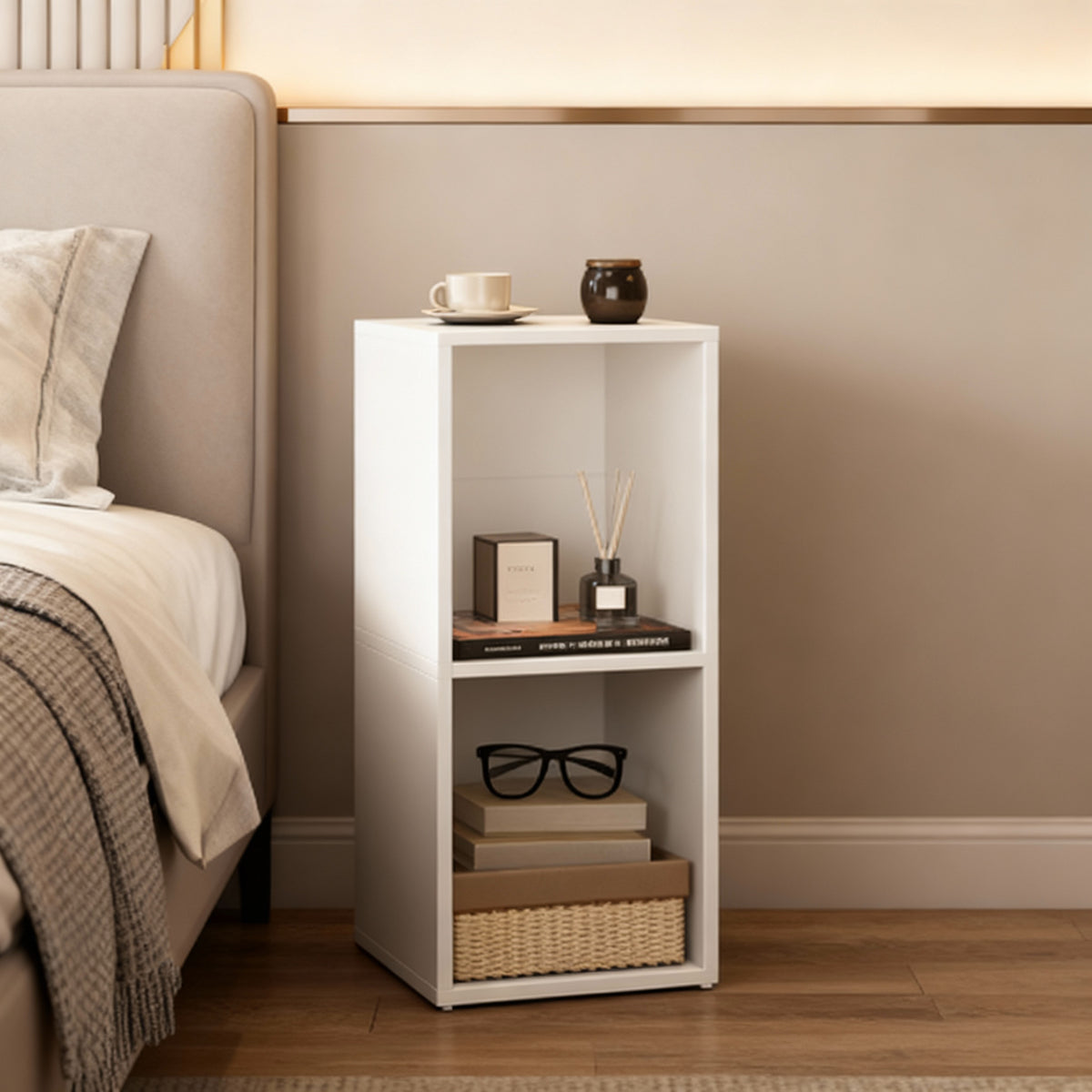 2-Tier Bookshelf with Open Compartment Design, Compact Corner Bookcase for Space-Saving Storage, Stable H-Frame Structure, Easy Assembly, for Living Room or Home Office, Cloud White