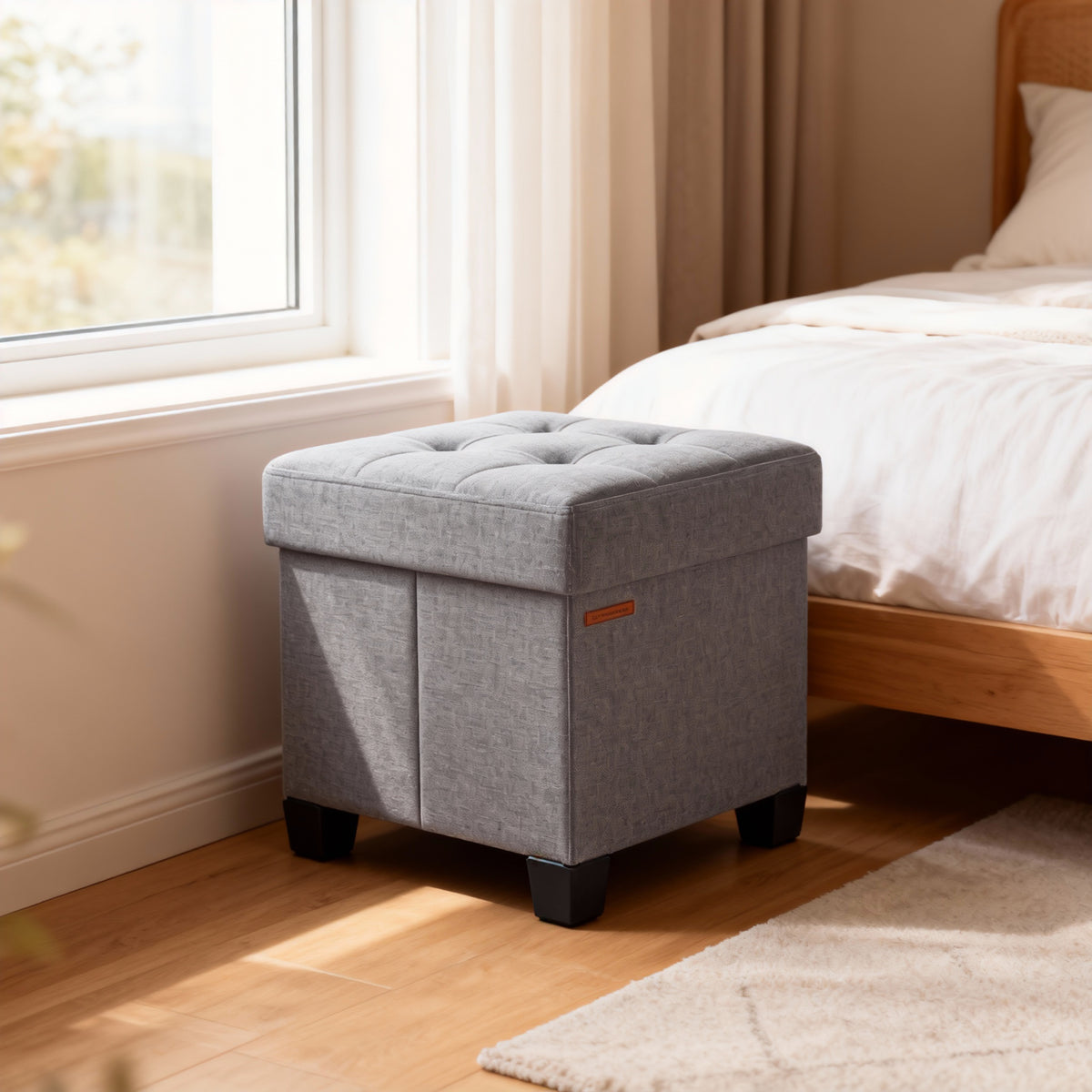 15-Inch Cube Storage Ottoman with Legs, Foot Stool Bench with 10-Gallon Hidden Storage, Supports up to 660 lb, Dove Gray