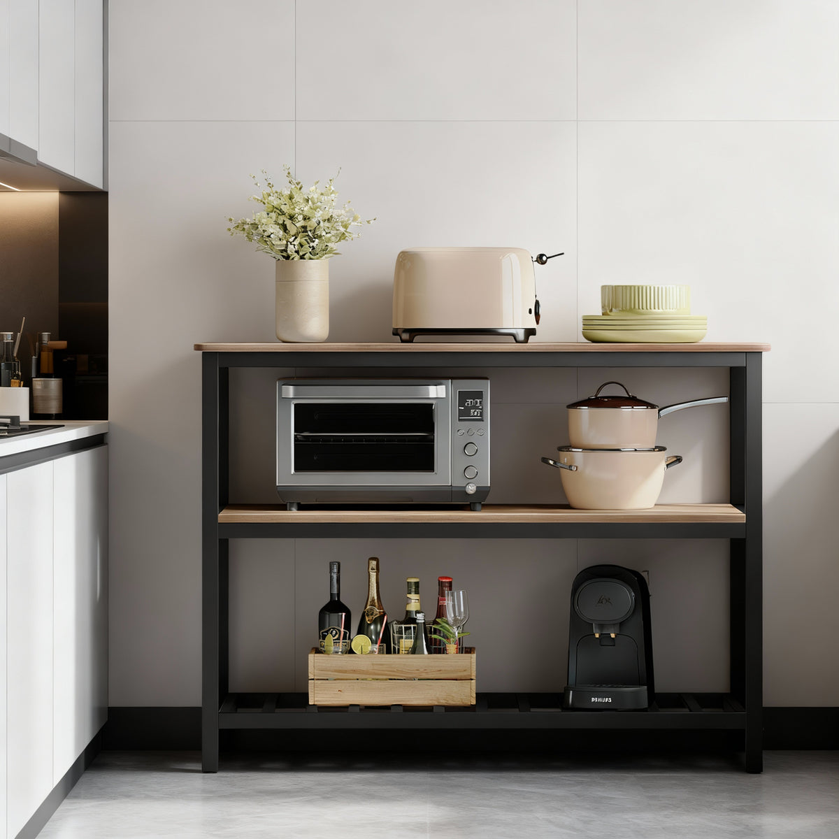 LEDREM 3-Tier Kitchen Island, Kitchen Table with Big Worktop