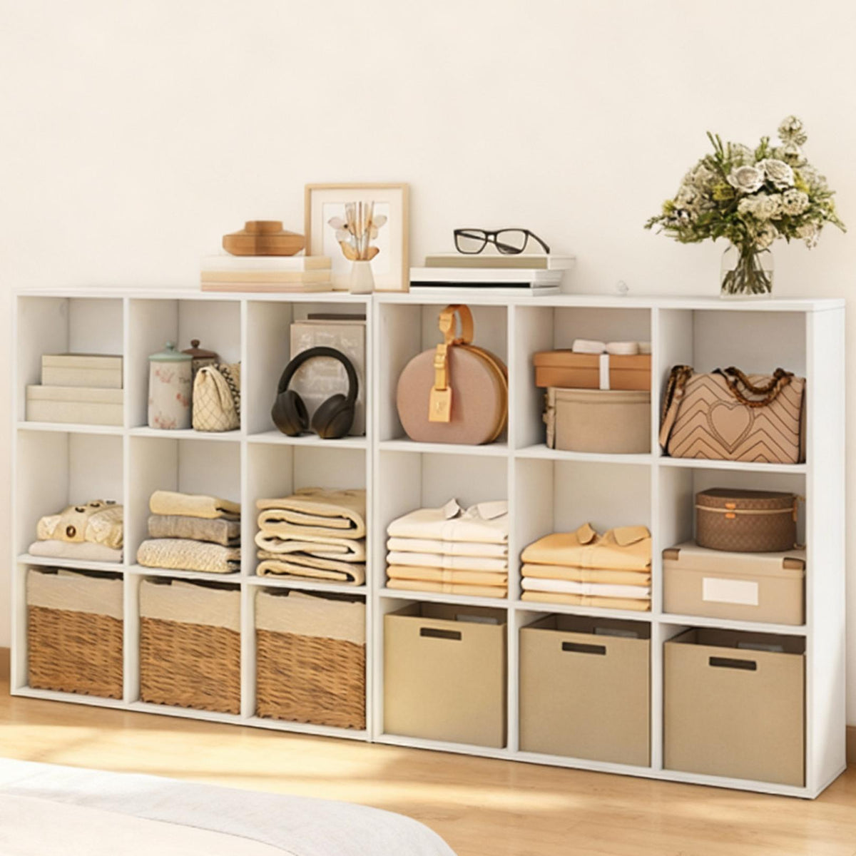 9-Compartment Cube Bookshelf with Open Storage, Multifunctional Bookcase and Display Shelf for Living Room Home Office Dining Room, Cloud White