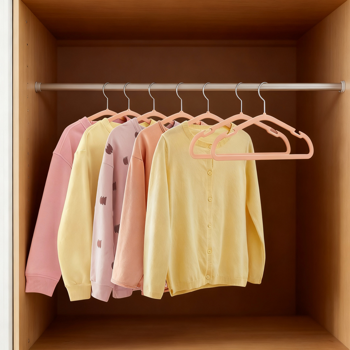 50 Pack Kids Velvet Hangers, 14 x 8 Inch Non-Slip Closet Hangers with Wide Shoulder Notches, Coral Pink