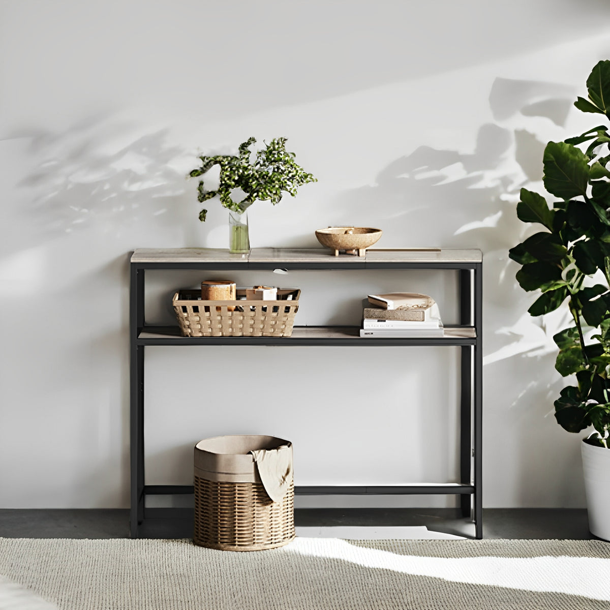 31.5" Modern Console Table, 2-Tier Narrow Sofa Table with Adjustable Feet, Entryway Shelf, Heather Greige and Black