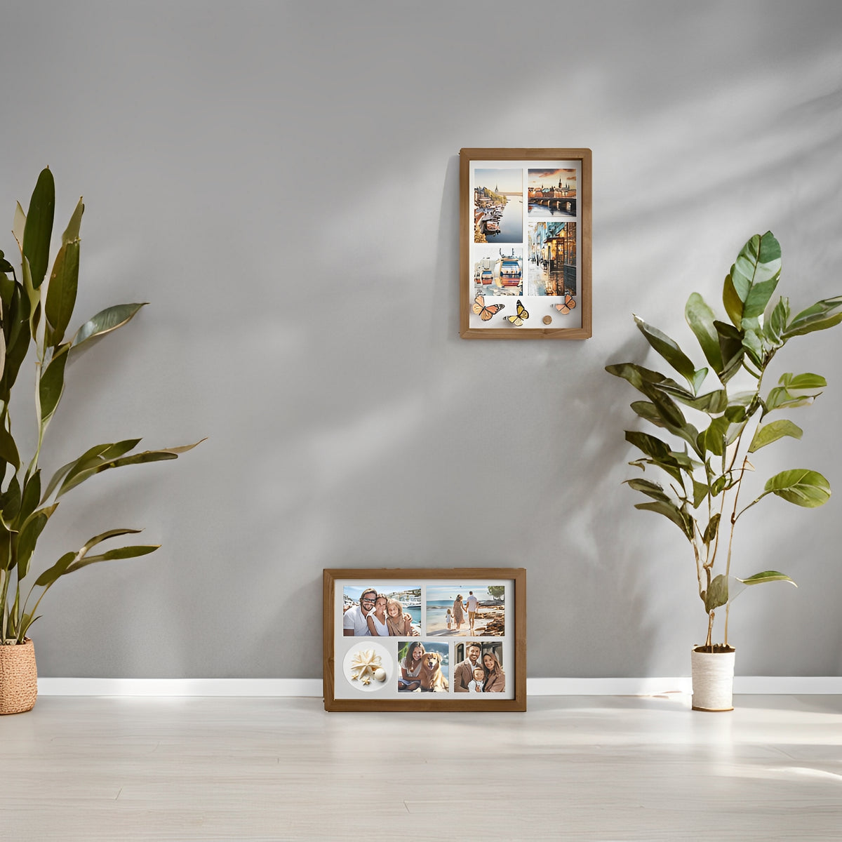LEDREM Collage Picture Frame - 3 Mats Included, Shadow Box Display, Multi-Photo Layouts, Wall or Tabletop, Teak Brown