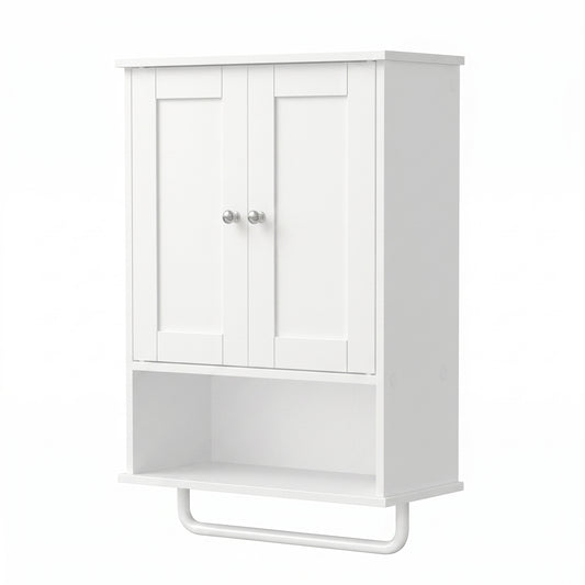 Wall Mounted Bathroom Storage Cabinet with 2 Doors and Open Shelf, 17.7 x 7.9 x 23.6 inches, White