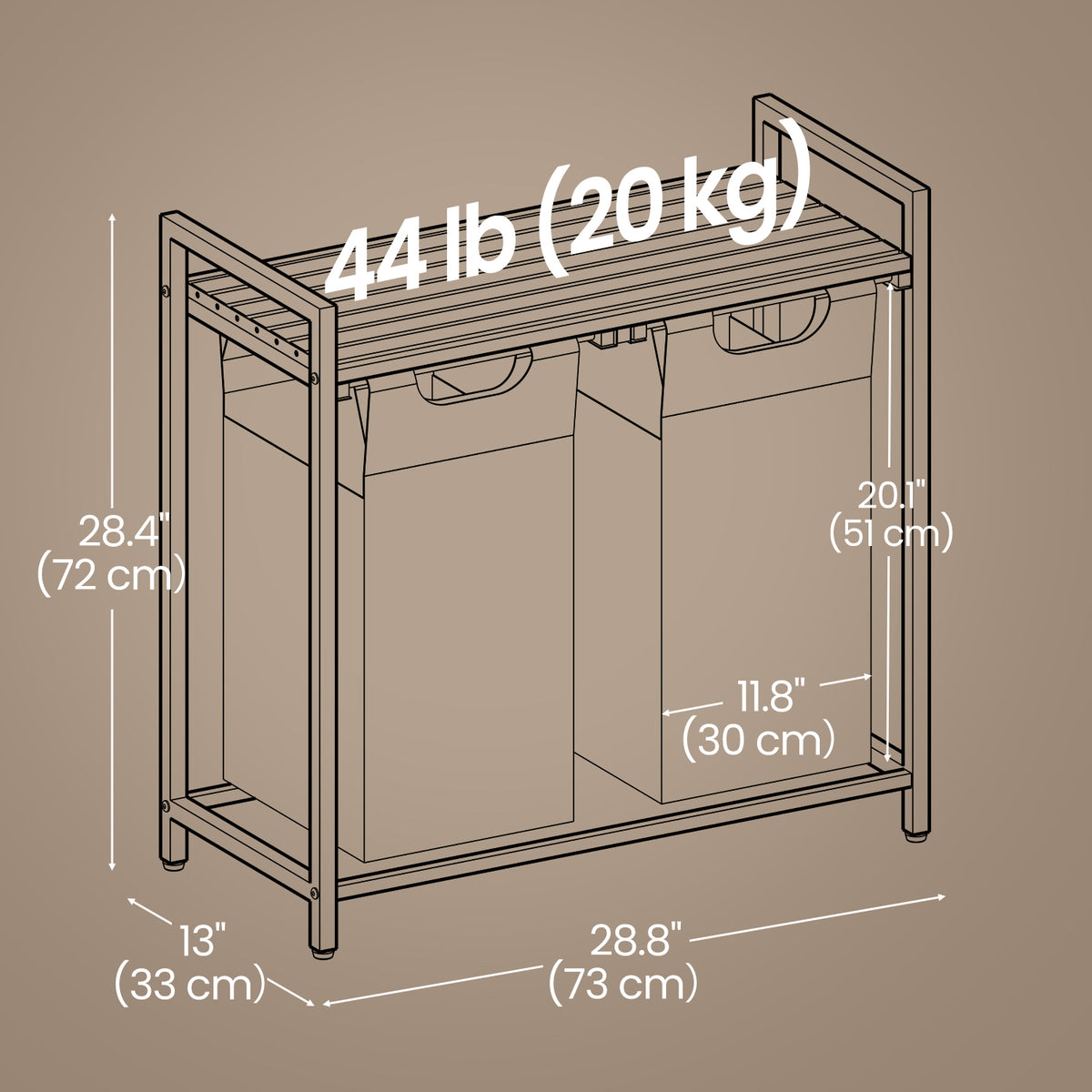 2-Compartment Laundry Hamper with Shelf, 24.2 Gallon (92L) Foldable Clothes Sorter, Removable Oxford Fabric Liners, Steel Frame & MDF Panel, Light，Dark Laundry Separation, Black