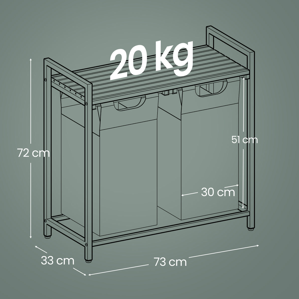 2-Compartment Laundry Hamper & Sorter with Removable Bags, Foldable Shelf, 24.2 Gal (92L) Capacity, Sturdy Metal Frame, for Home，Laundry Room, White & Gray