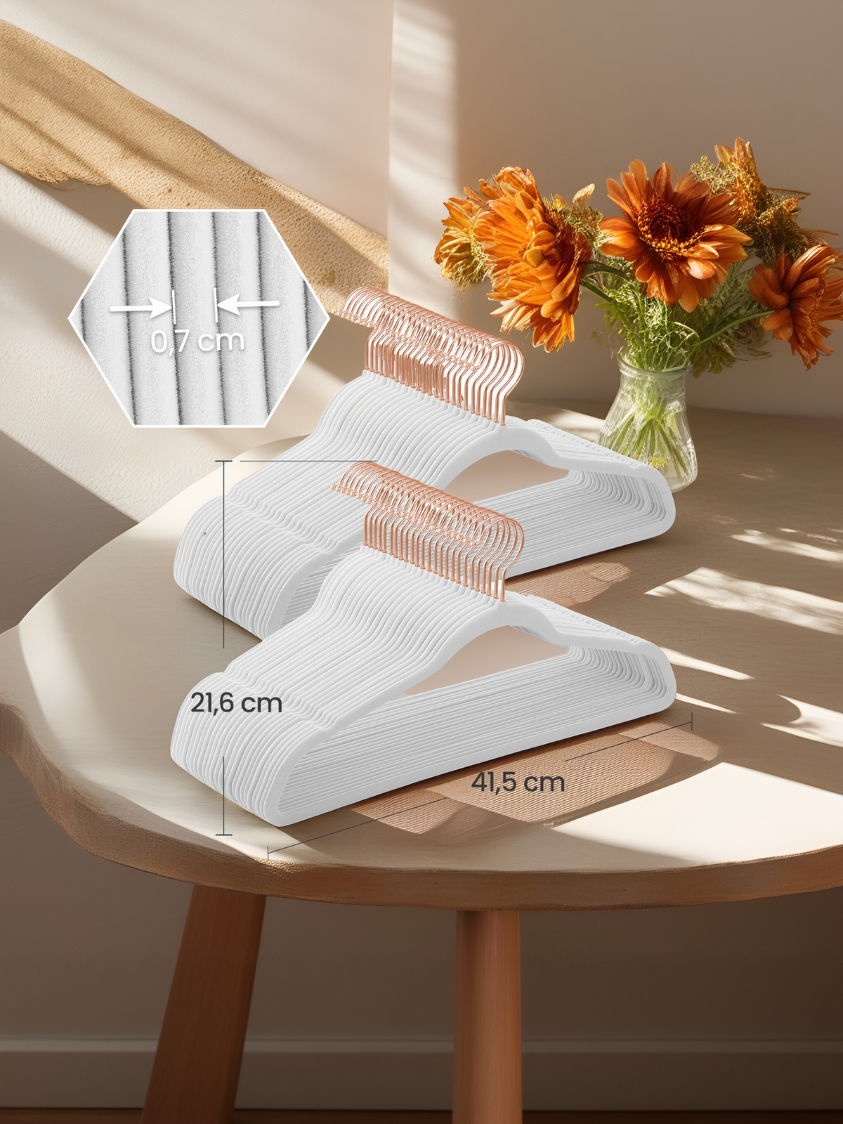 Set of 50 Slim Velvet Hangers, Non-Slip Space Saving Clothes Hangers with Rose Gold Swivel Hooks for Closet, White