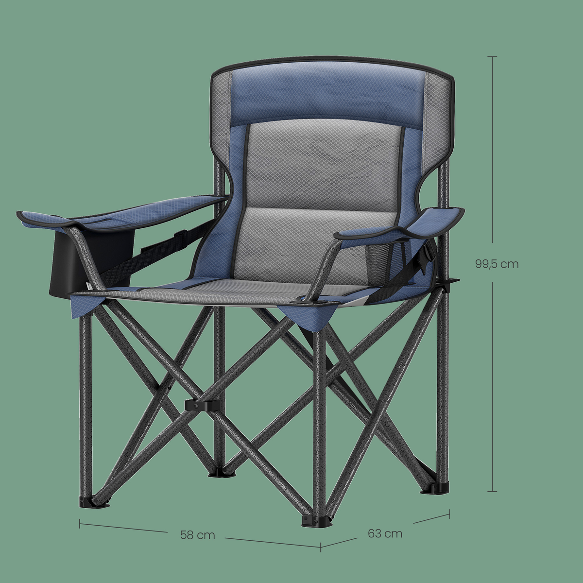 Oversized Folding Camping Chair with Cooler Bag, Adjustable Lumbar Support and Armrests, Heavy-Duty 450 lb Capacity, Harbor Blue