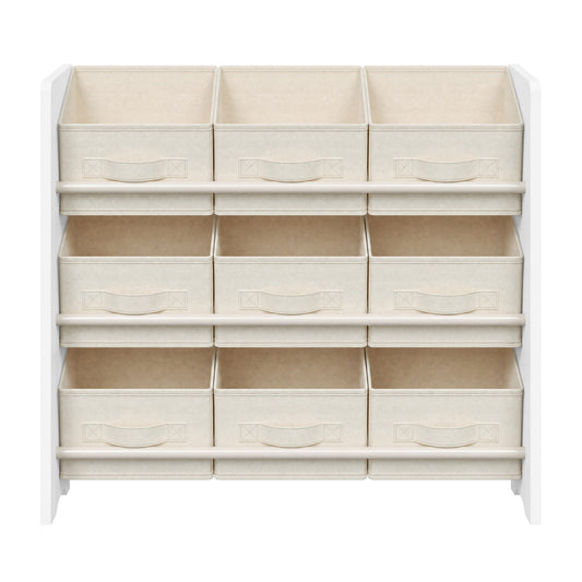 Toy Organiser, Kid Toy Shelf with 9 Non-Woven Fabric Boxes, for Children's Room and Playroom, Spacious, 29.5 x 62.5 x 60 cm, White