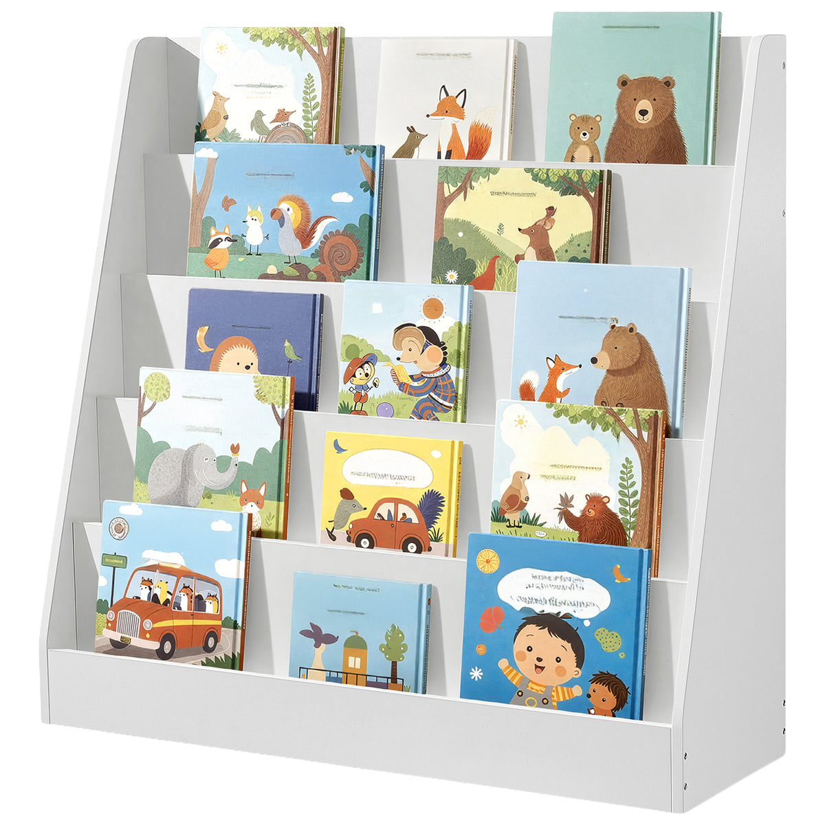 Children’s Bookshelf, Montessori 5-Tier Book Display Rack, Bookcase for Kids Room, White