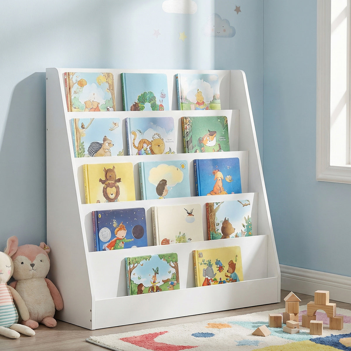 Children’s Bookshelf, Montessori 5-Tier Book Display Rack, Bookcase for Kids Room, White