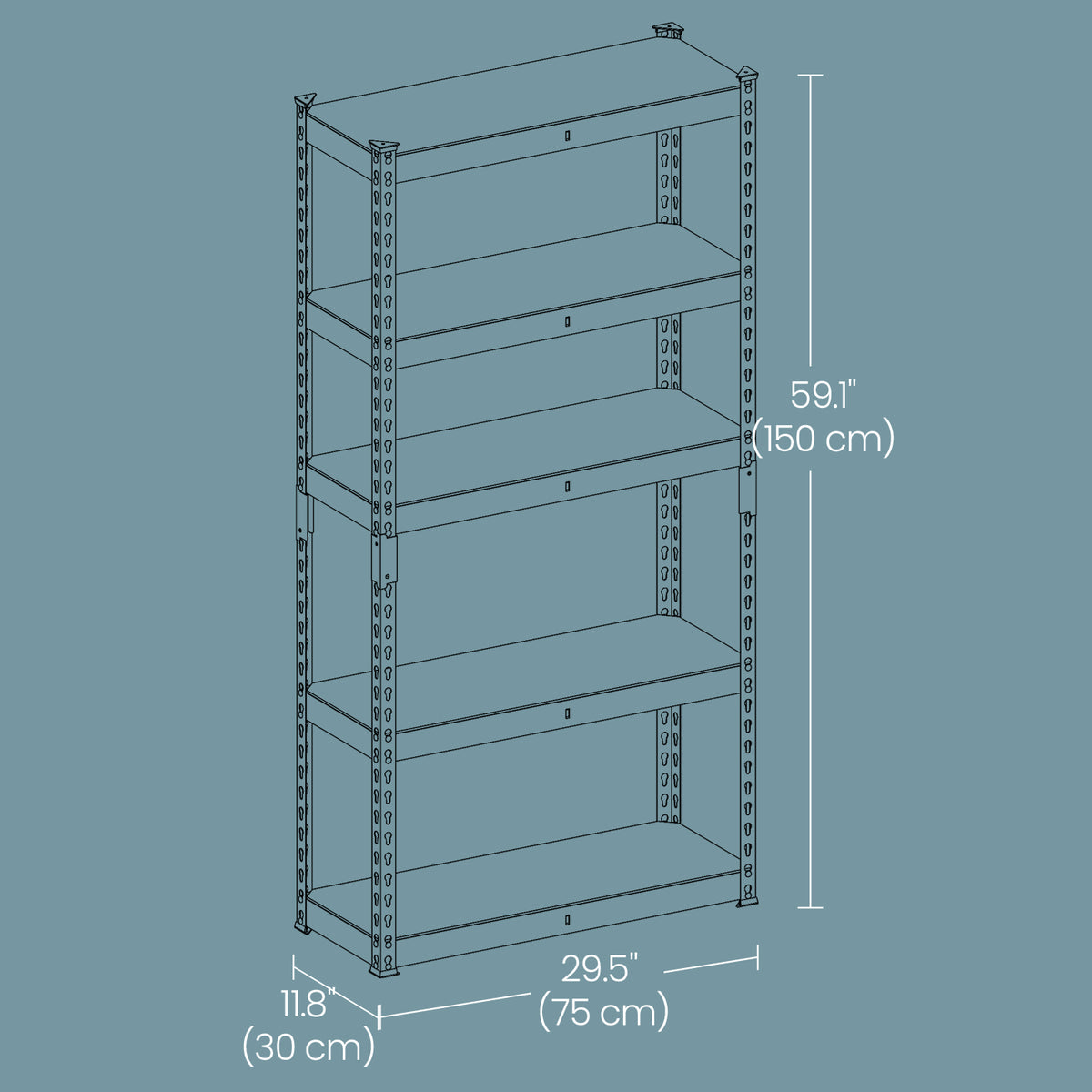 5-Tier Heavy-Duty Storage Shelves, 2310 lb Capacity, Boltless Adjustable Shelving Unit, 11.8" x 29.5" x 59.1", for Garage Basement Study, Dividable into 2 Units, Black,Natural Beige