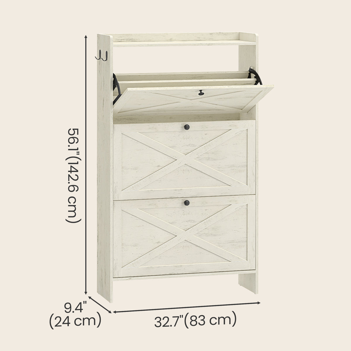 3-Door Shoe Cabinet with Flip Drawers, Freestanding Shoe Storage Cabinet for Entryway, Space-Saving X-Design Shoe Organizer for Hallway, Living Room, Closet, White