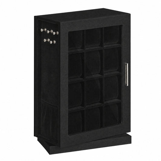 Vertical Rotating Watch Box, PU Leather Jewelry Organizer with Double Glass Windows, 9.2 x 6 x 13.2 Inches, Black