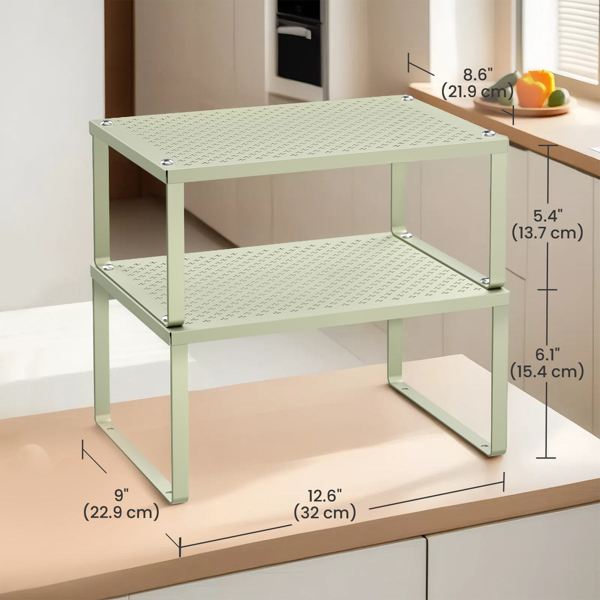 4-Tier Stackable Spice Rack Organizer - Space Saving Cabinet & Countertop Shelves, Heavy Duty 22lb Capacity, Adjustable, Sage Green