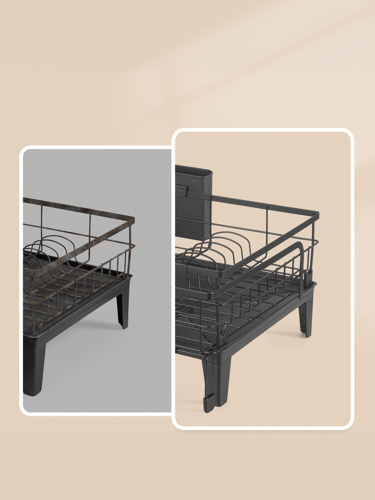 Expandable Dish Drying Rack with Drainboard, Adjustable 12.2-22 Inch Dish Rack with Rotatable Spout and Cutlery Holder, Ink Black