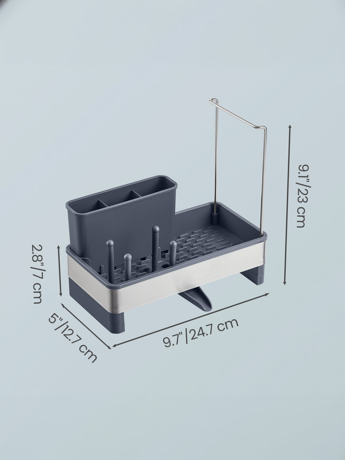 Rotatable Spout Sink Caddy Organizer, Stainless Steel Sink Organizer with Sponge and Soap Holder for Kitchen and Bathroom, Slate Grey and Silver