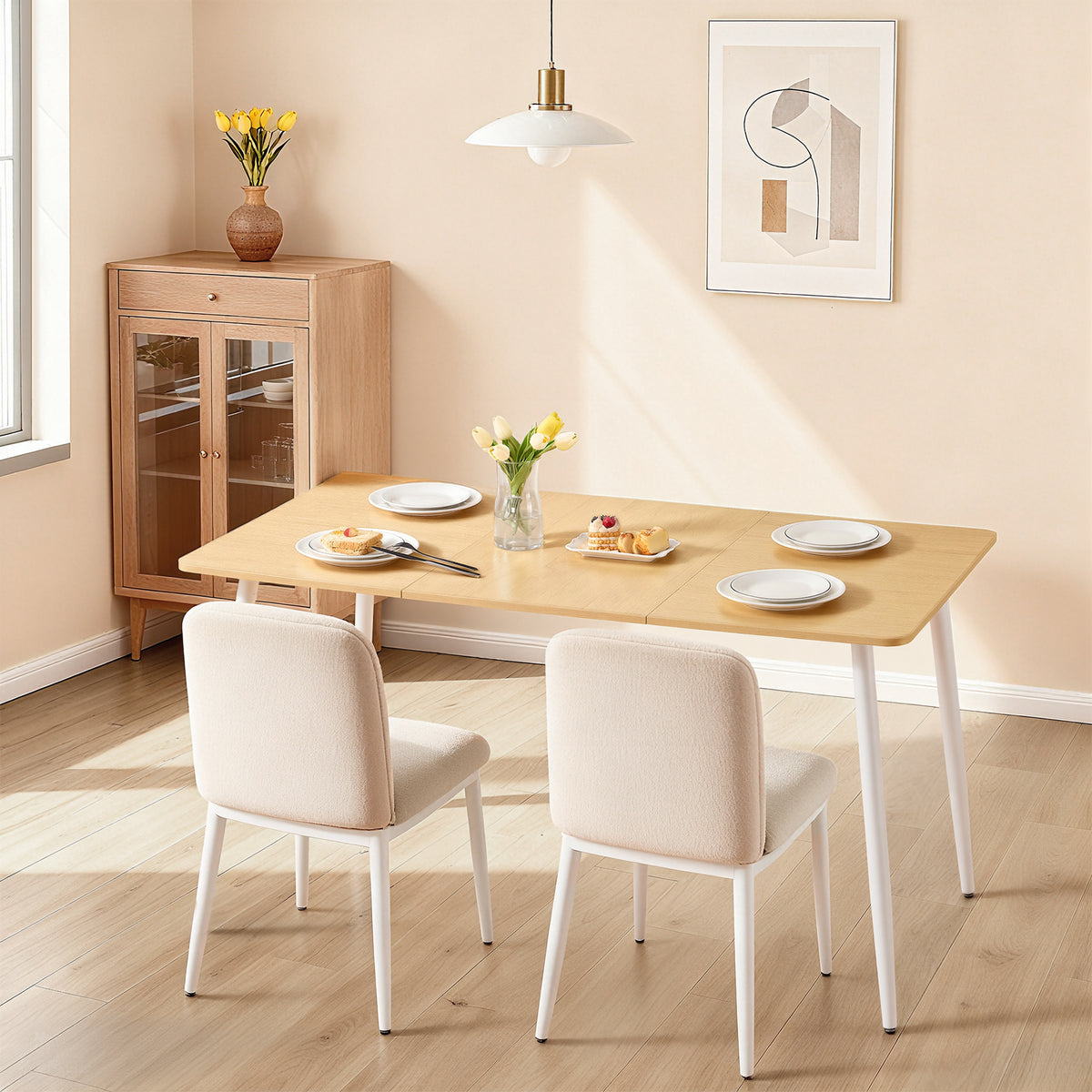 Dining Table, Modern Farmhouse Kitchen Table for 4-6 People, Rectangular with Heat-Resistant Surface & Splayed Legs, Quick Assembly, Golden Oak and Cloud White