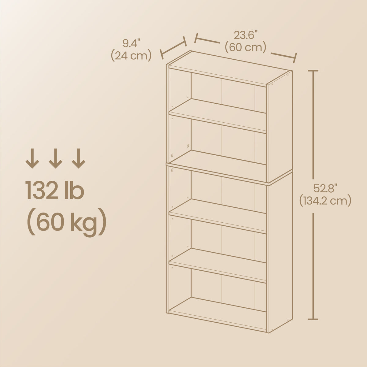 5-Tier Adjustable Bookcase, Open Shelf Storage Unit for Living Room, Office, Tool-Free Assembly, Rustic Brown