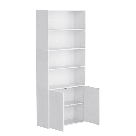 Tall Bookcase, Superfast Toolless Assembly, 6-Tier Book Shelf with Door, for Living Room Bedroom, White
