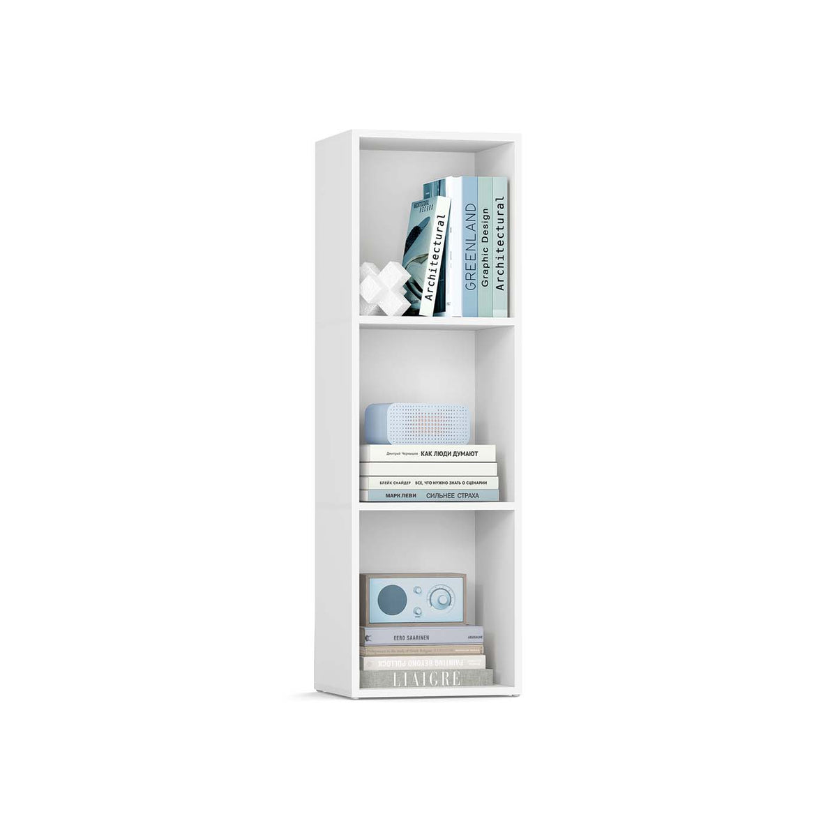 3-Tier Bookshelf with Open Compartment Design, Slim Vertical Bookcase for Corner Storage, Stable H-Frame Structure, Easy Assembly, for Living Room or Home Office, Cloud White