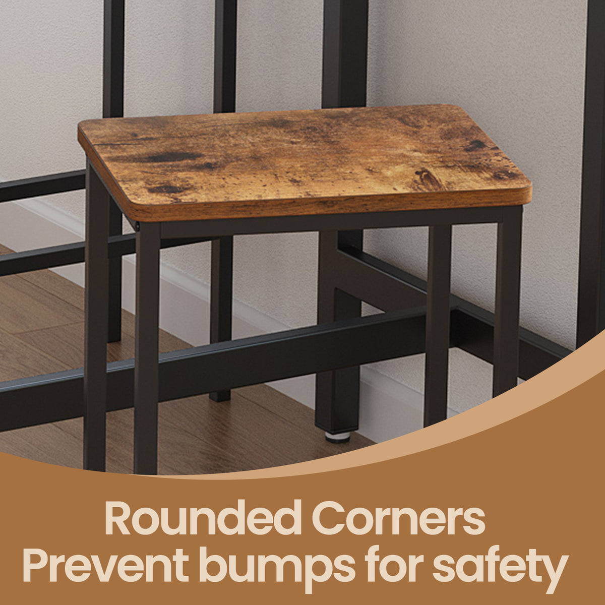 LEDREM 2-Pack Industrial Bar Stools - 264lb Capacity, Space-Saving Design, Footrest, Quick Assembly, Rustic Brown and Black