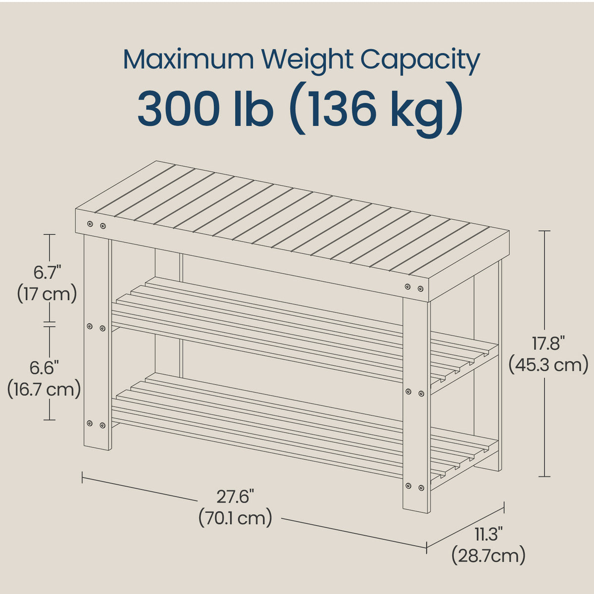 3-Tier Bamboo Shoe Rack Bench, Entryway Storage Organizer with 286lb Capacity, Multi-Use Shelf, Seat, Quick Assembly, Cloud White